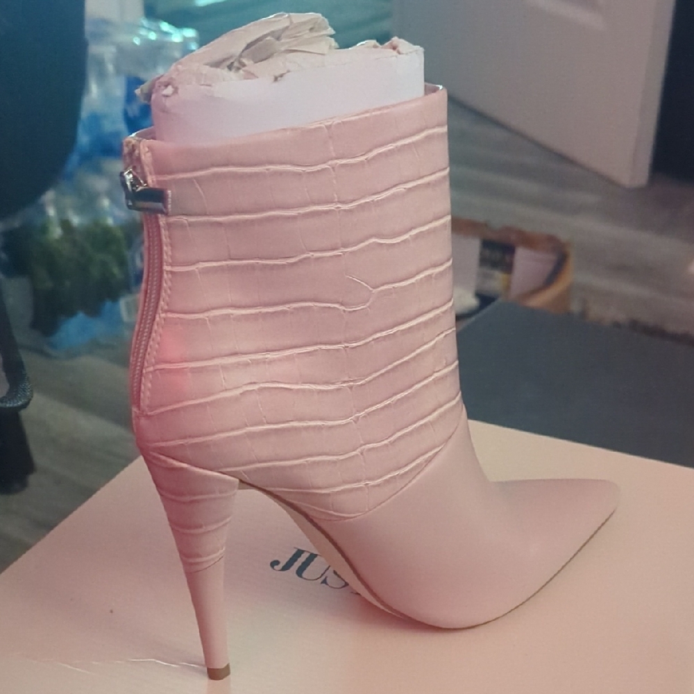 JustFab Blush Croc-Embossed Heeled Boots